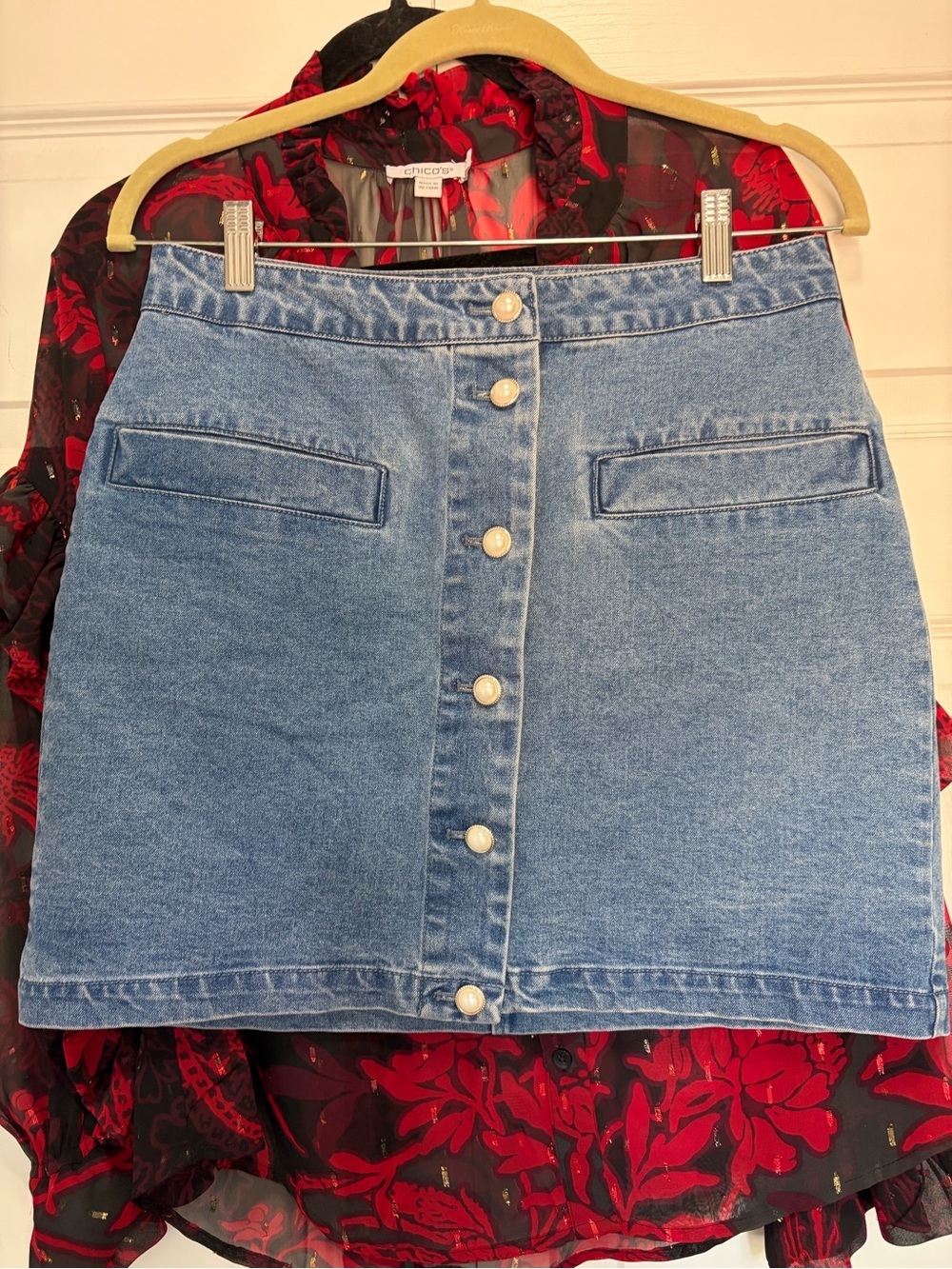 House of Harlow 1960 Nicole Richie Blue Denim Pearl Button Mini Skirt Size 8